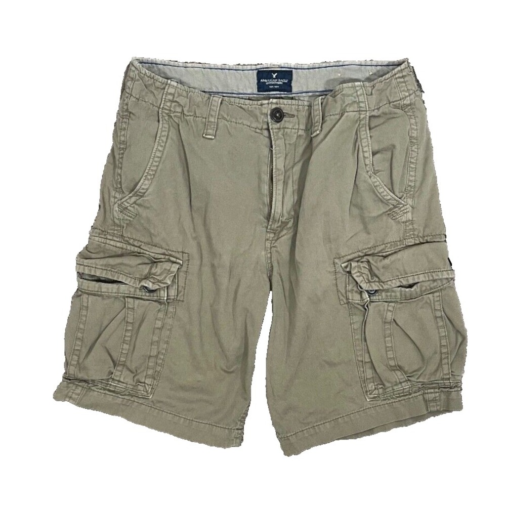 American Eagle Cargo Shorts Men's 33 Khaki 10" Baggy Grunge Streetwear